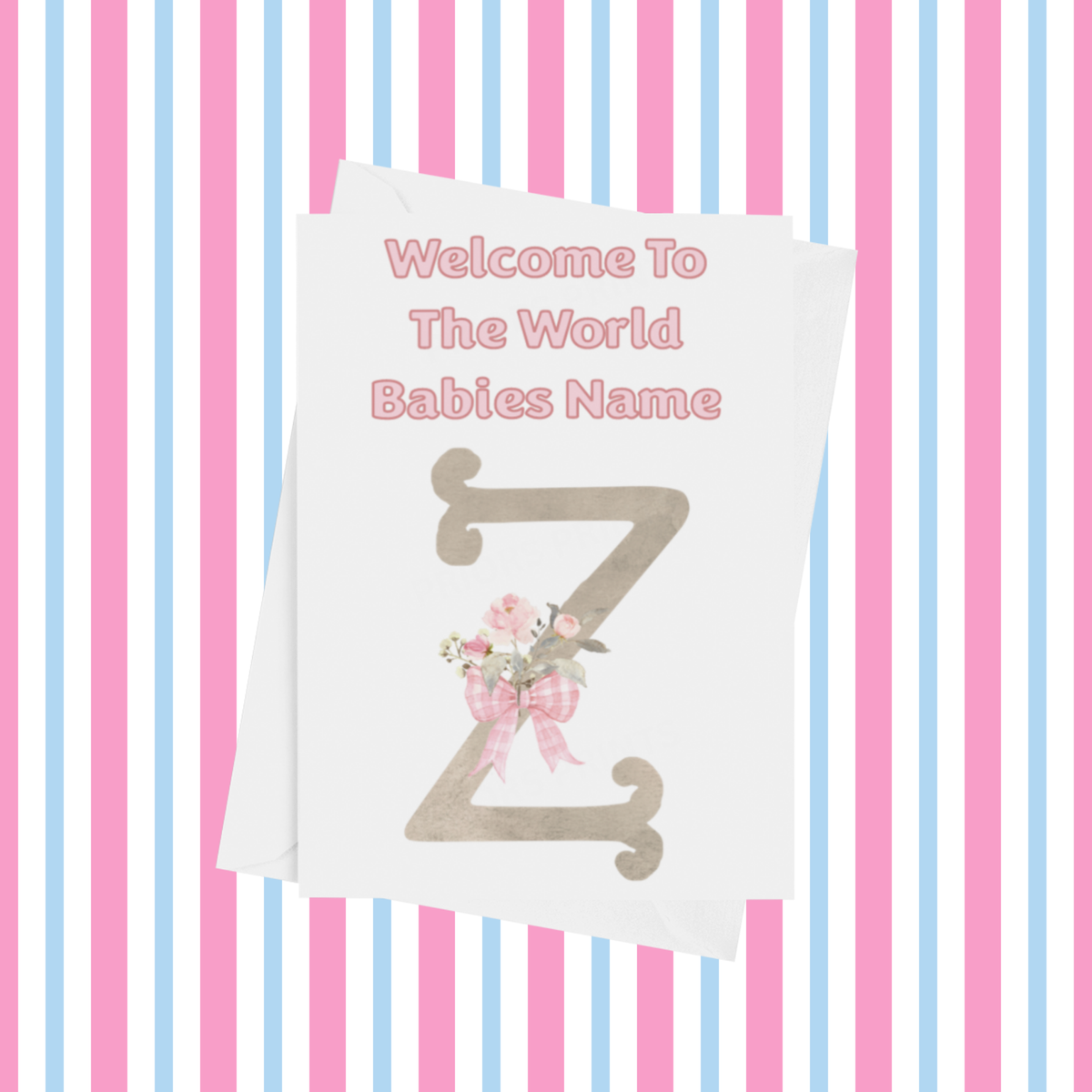 Welcome To The World Personalised Card for New Baby Bow in Pink