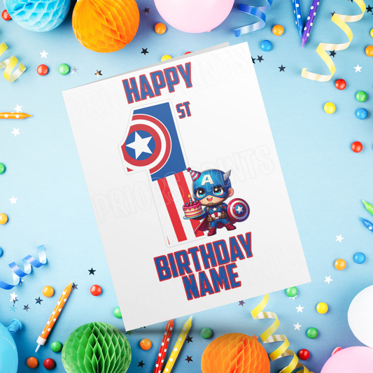 Personalised Captain America Birthday Card with age 1-20 I Marvel I Superhero