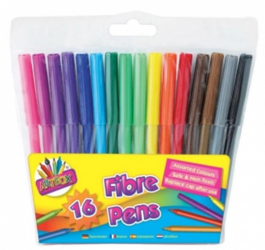 16 Fine Tip Fibre Colouring Pens