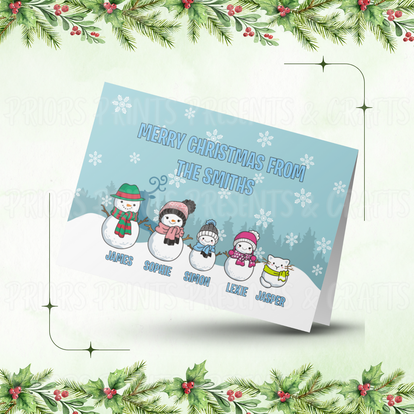 Personalised Snowman Family Christmas Card
