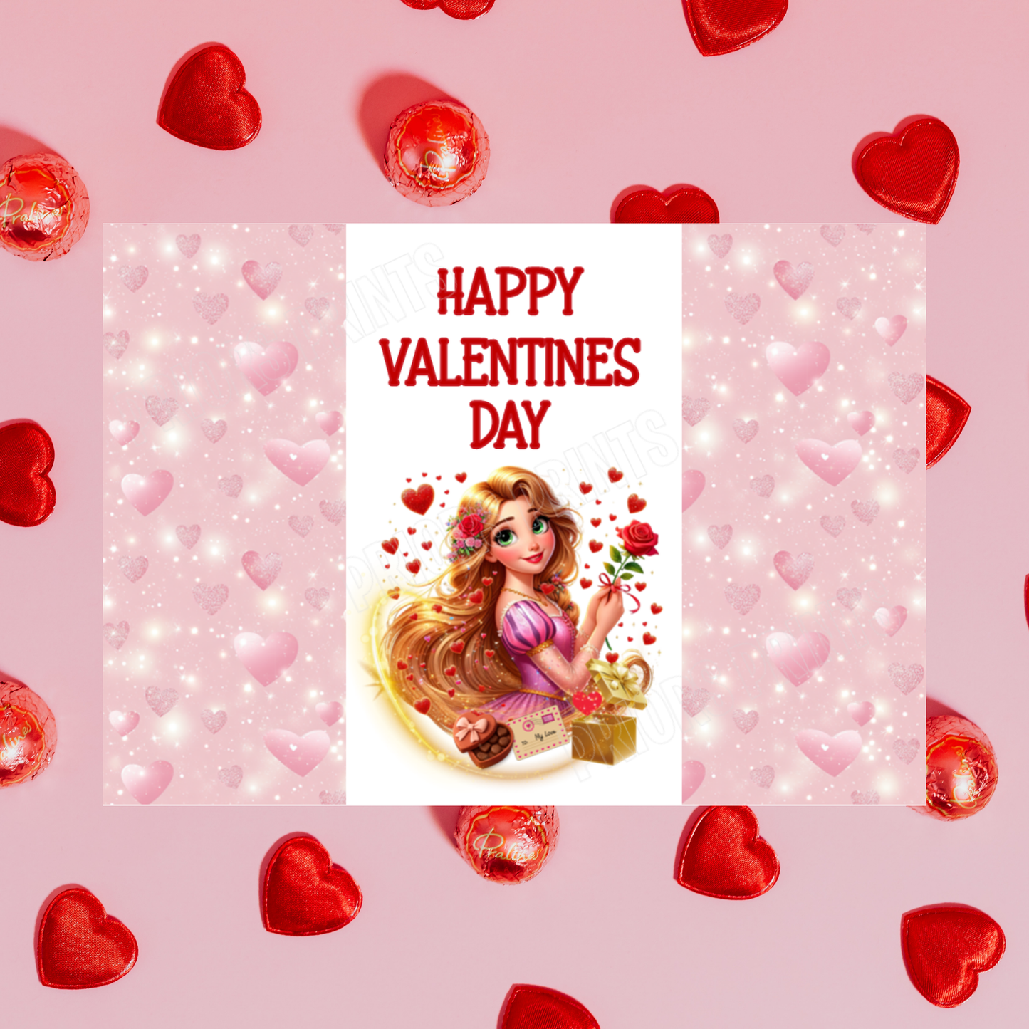 Princess Valentines Day Chocolate Bar Wrappers Anna  Belle  Cinderella  Merida Elsa  Jasmine  Ariel Mulan  Rapunzel  Snow White