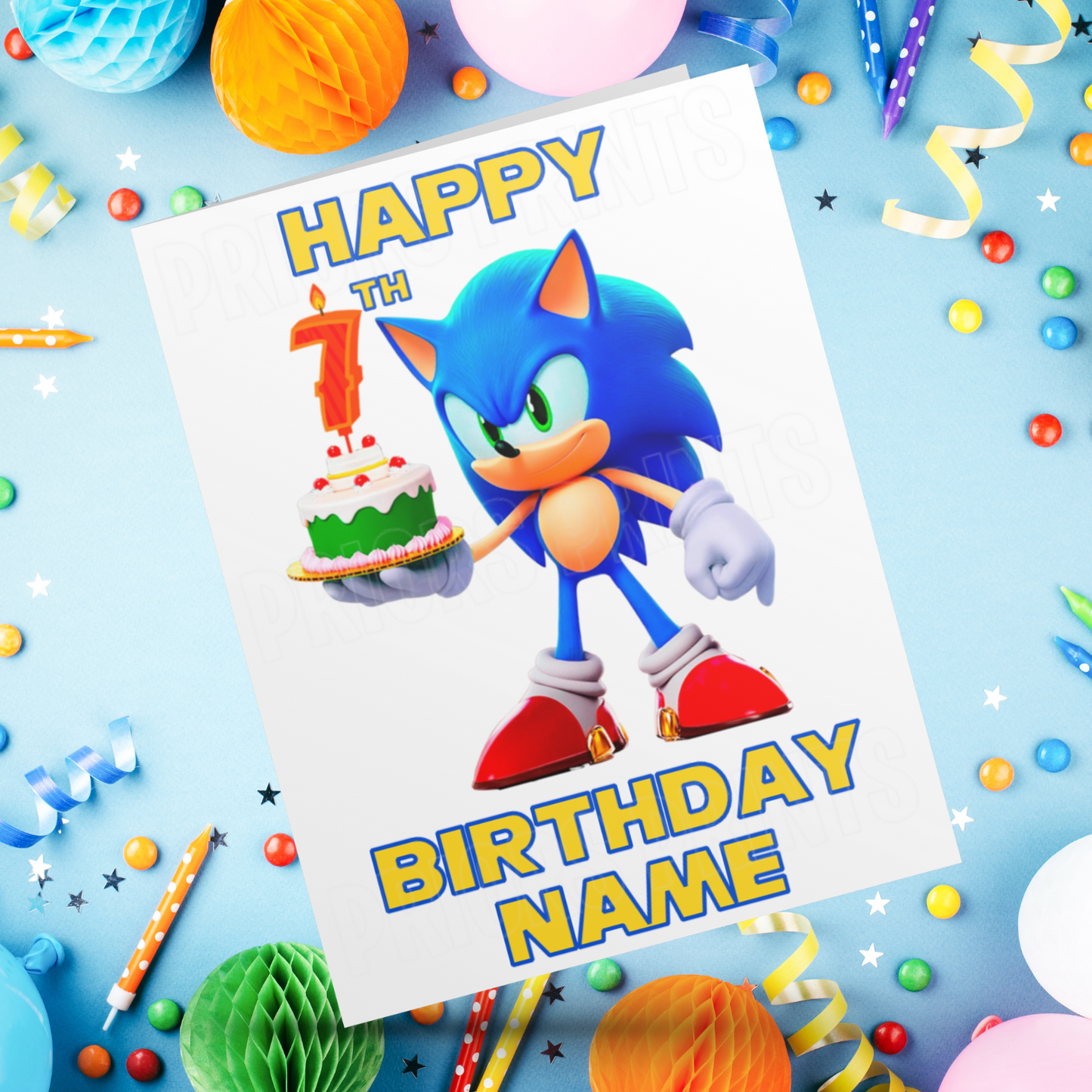 Personalised Sonic Birthday Card with Age 3-10 Years (Sonic The Hedgehog)