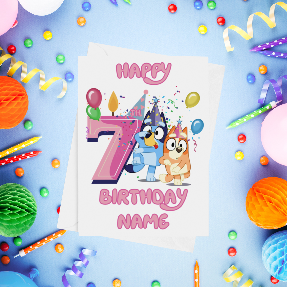 Bluey & Bingo Personalised Birthday Card with Child's Age 1-9 Years in Pink or Blue