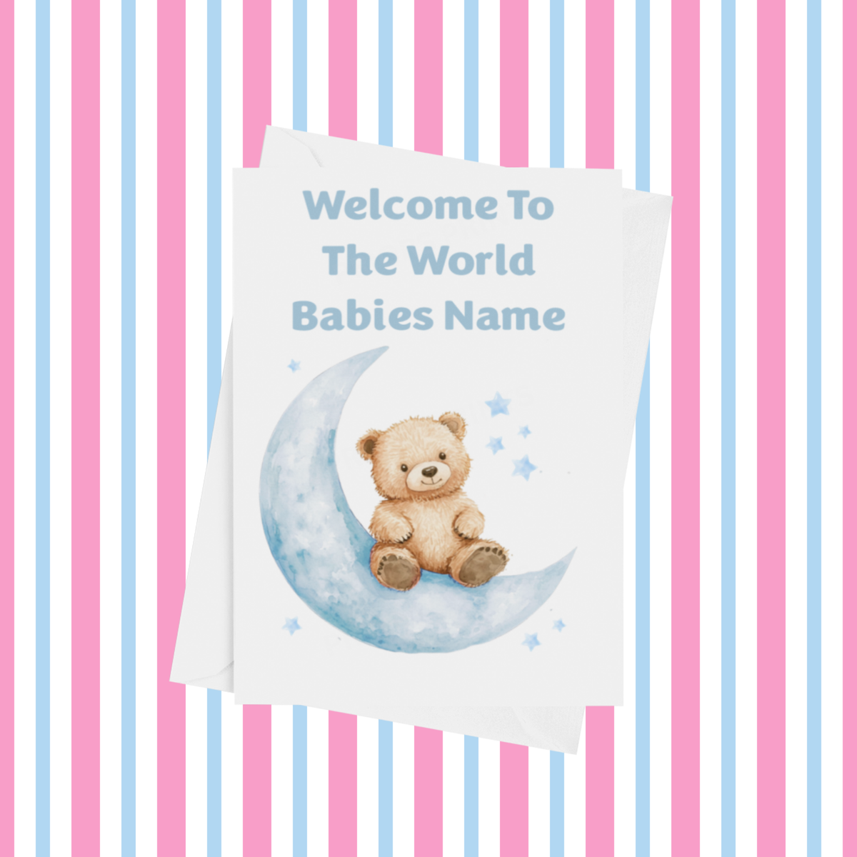 Bear on the Moon Welcome To The World Personalised Card for New Baby
