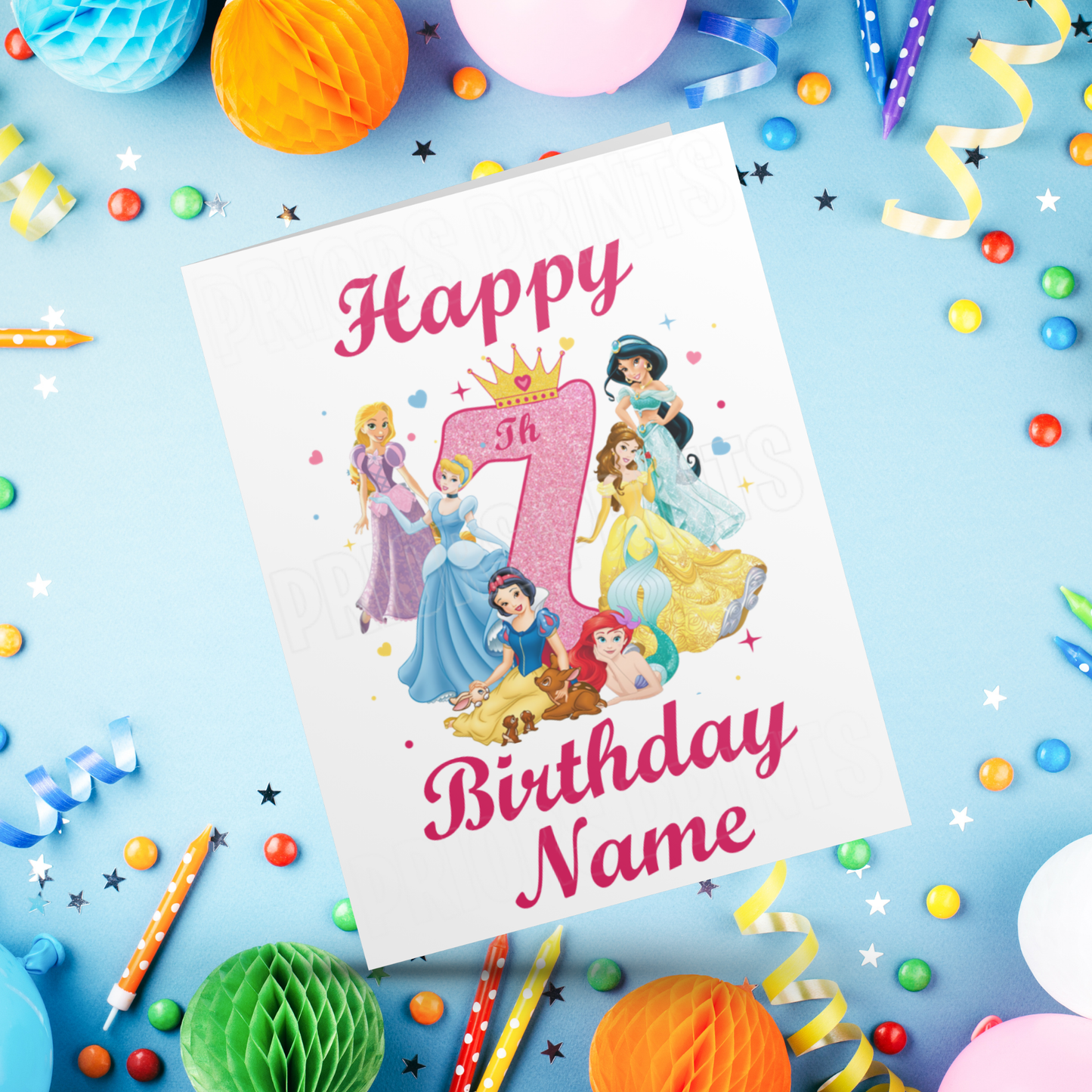 Personalised Princess Birthday Card with age 1-9 I Disney I Snow White I Cinderella I Ariel I Aurora I Jasmine I Rapunzel I The Little Mermaid I Sleeping Beauty I Tangled I Aladin