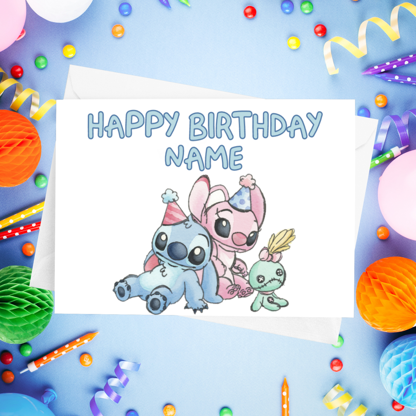 Angel, Lilo & Stitch Personalised Birthday Card