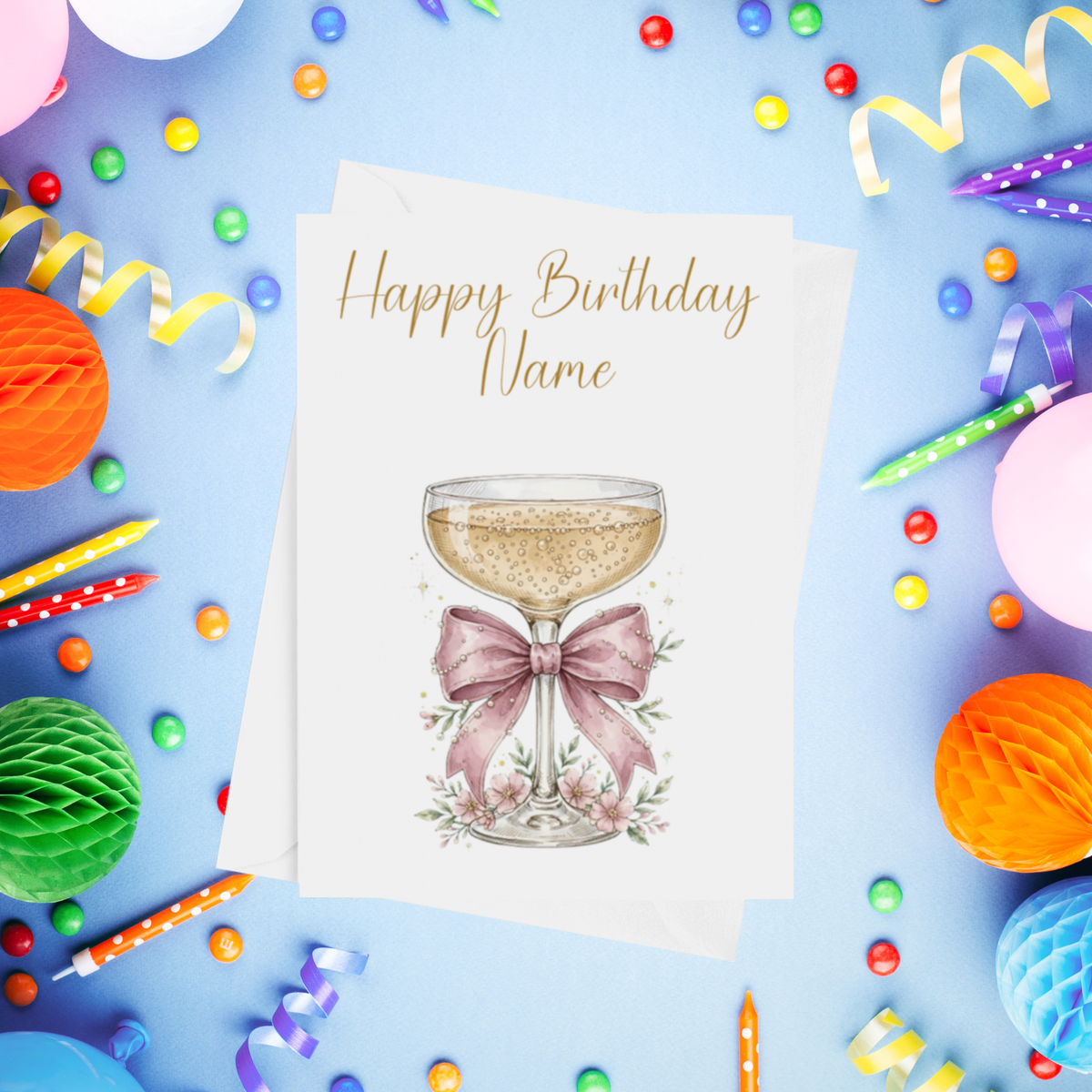 Pink Cocktails Personalised Birthday Card