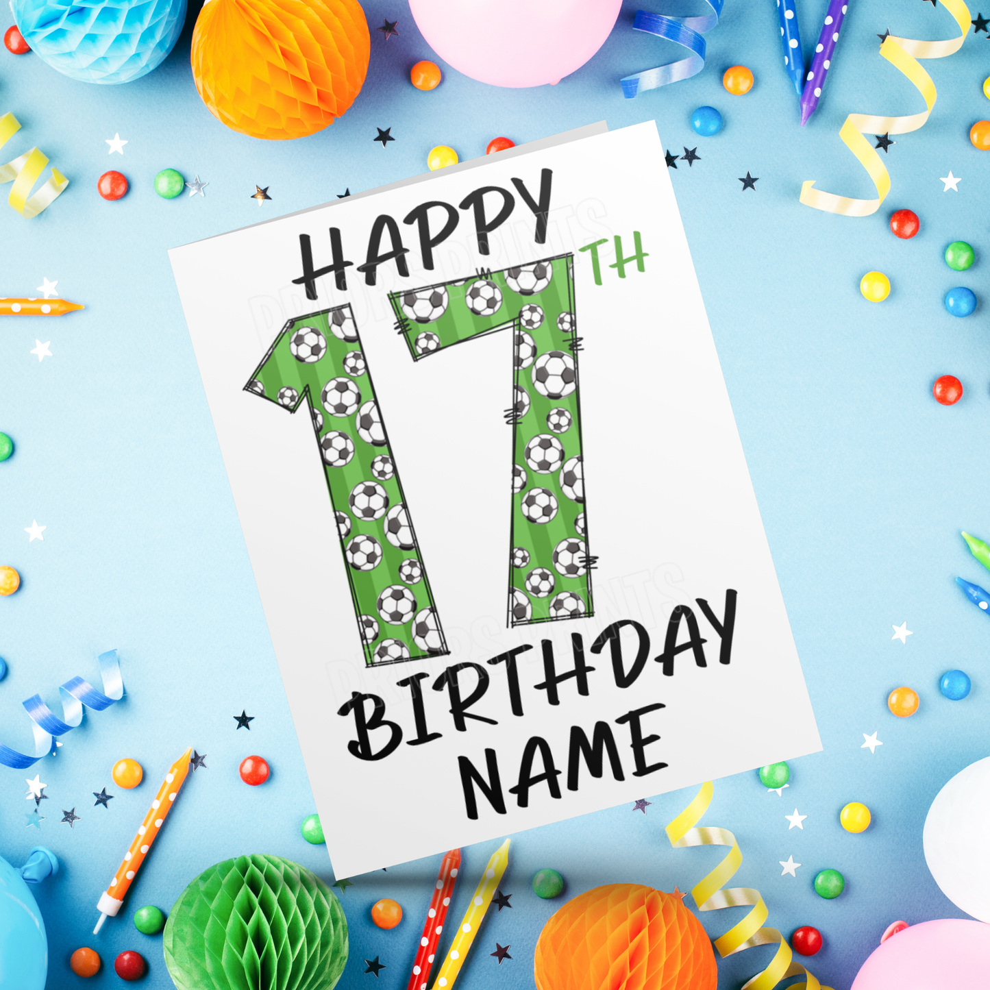 Personalised Green Football Birthday Card with age 1-20