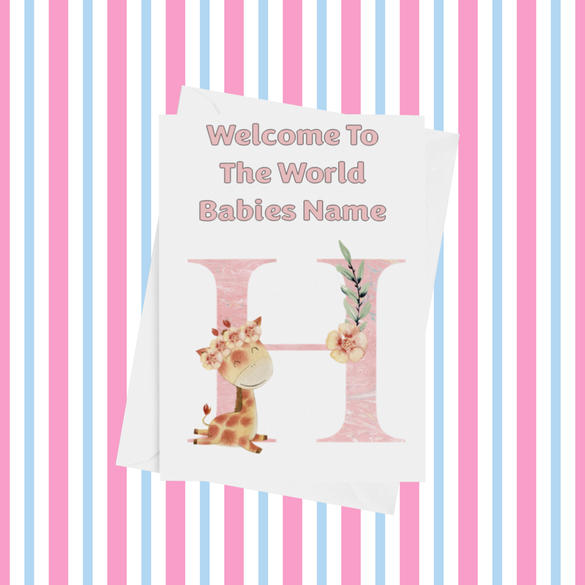 Welcome To The World Giraffe Personalised Card for New Baby in Pink