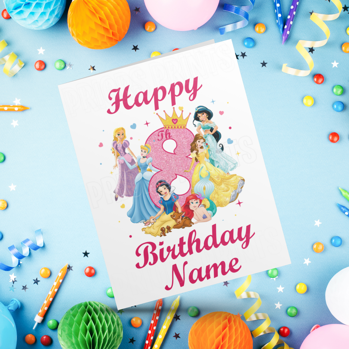 Personalised Princess Birthday Card with age 1-9 I Disney I Snow White I Cinderella I Ariel I Aurora I Jasmine I Rapunzel I The Little Mermaid I Sleeping Beauty I Tangled I Aladin