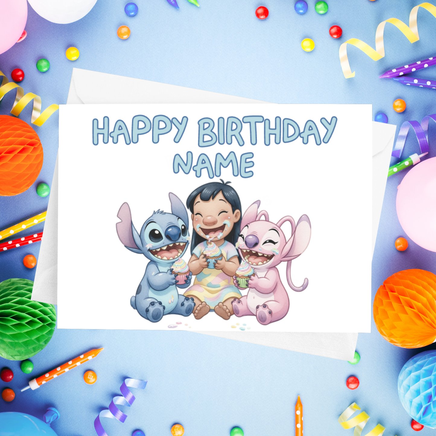 Angel, Lilo & Stitch Personalised Birthday Card