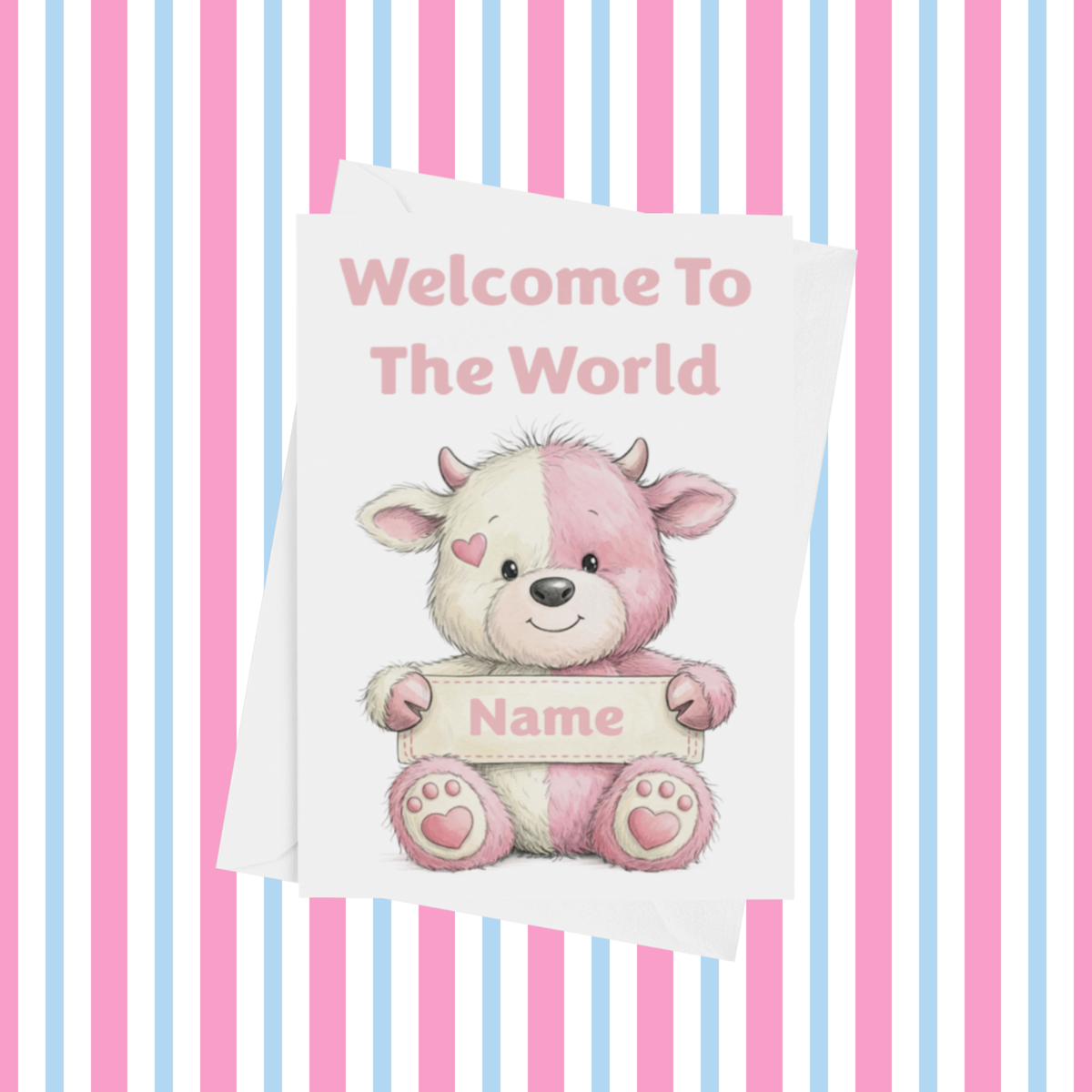 Welcome To The World Personalised Card for New Animals with Pink Heart