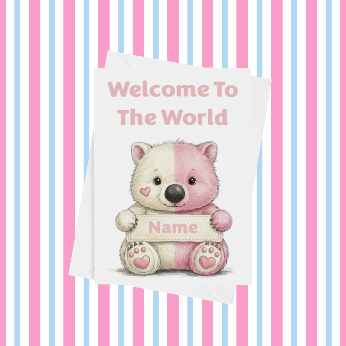 Welcome To The World Personalised Card for New Animals with Pink Heart