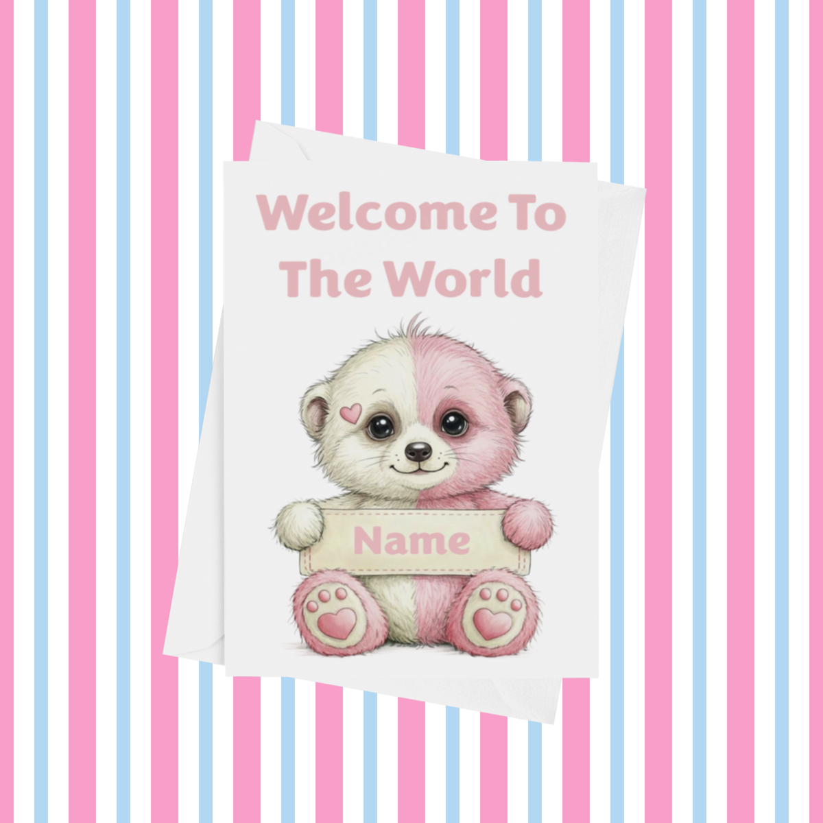 Welcome To The World Personalised Card for New Animals with Pink Heart