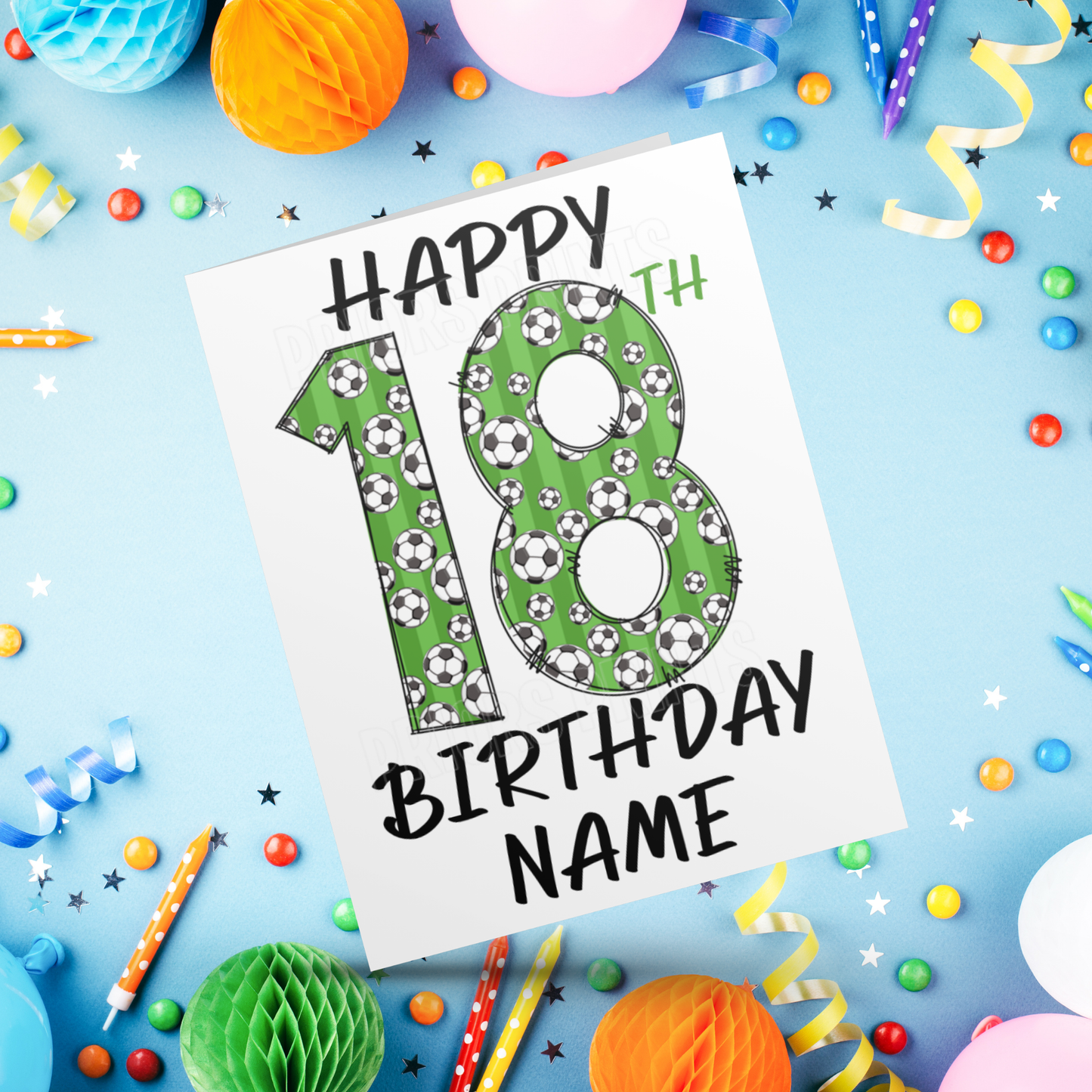 Personalised Green Football Birthday Card with age 1-20