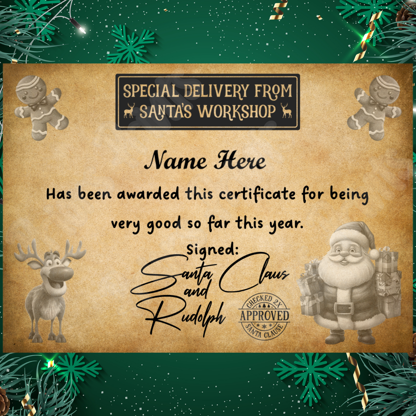 A4 Vintage Christmas Certificate From Santa/Father Christmas