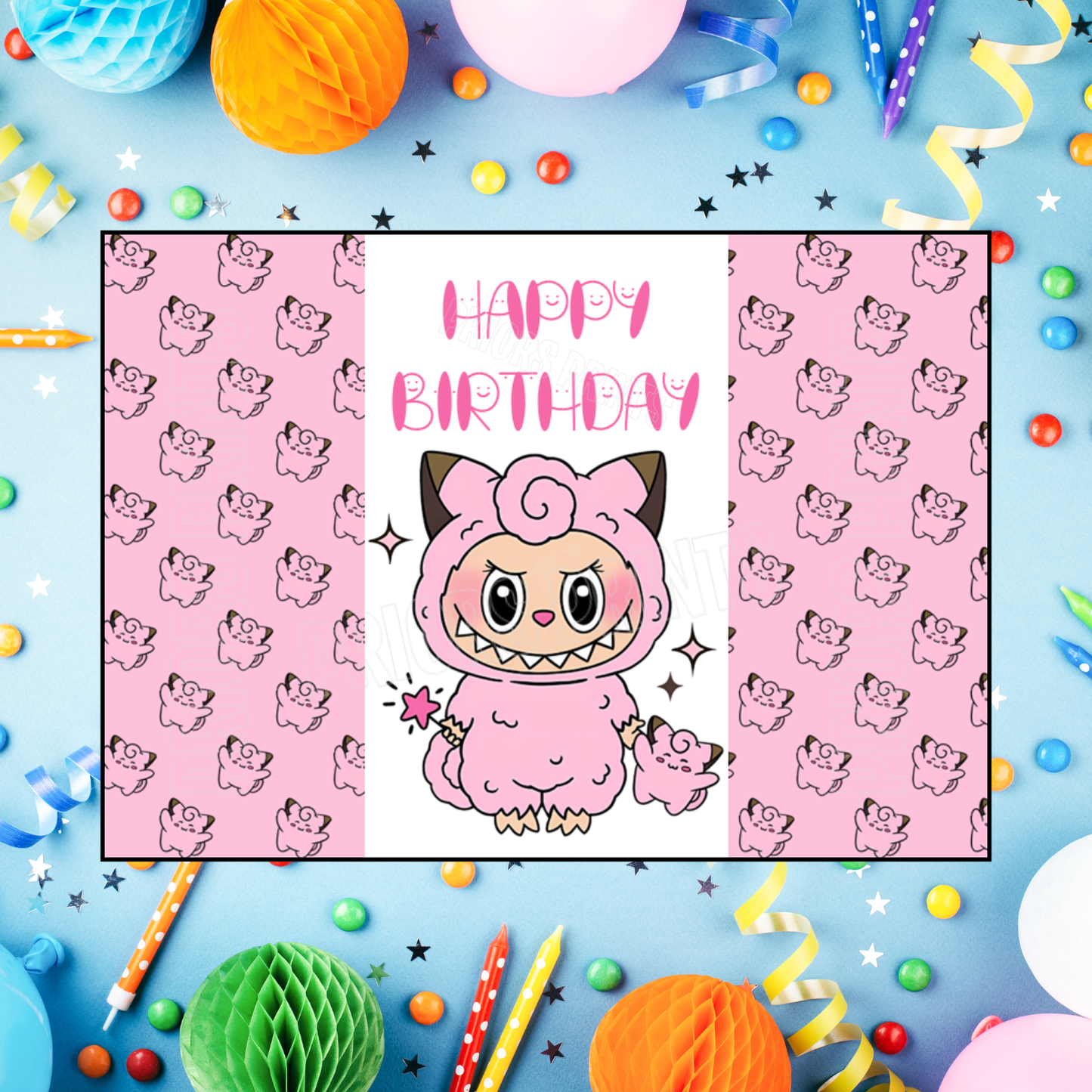 Labubu Dressed as Pokemon Characters Birthday Chocolate Bar Wrappers