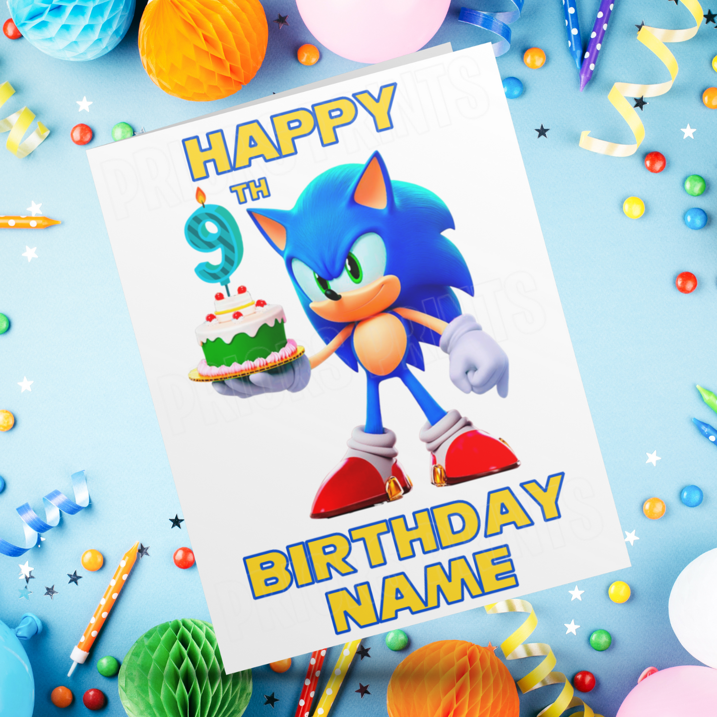 Personalised Sonic Birthday Card with Age 3-10 Years (Sonic The Hedgehog)