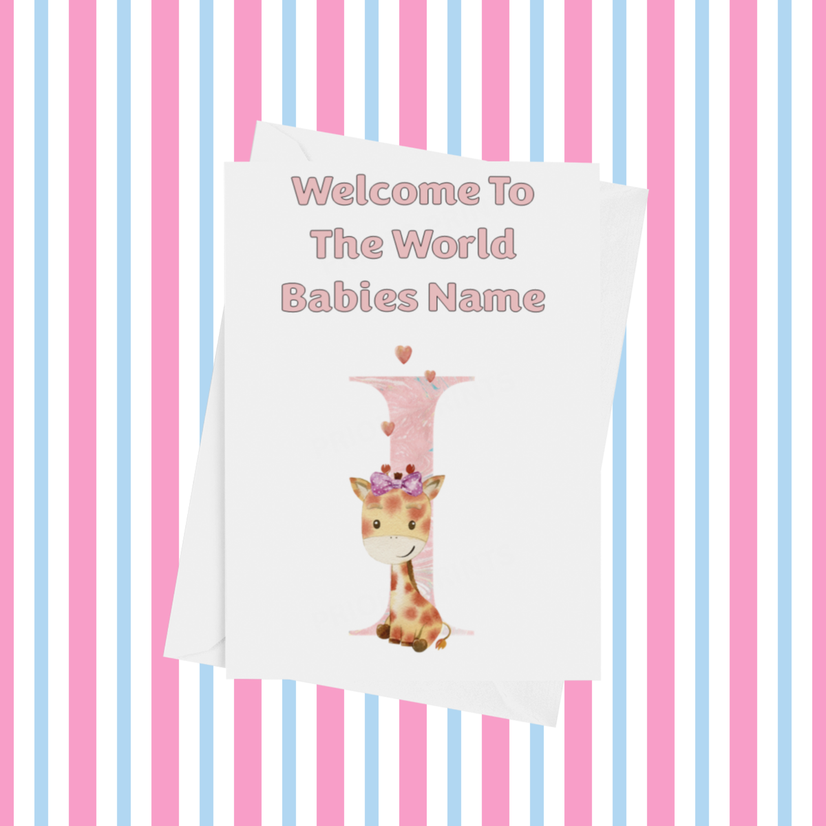 Welcome To The World Giraffe Personalised Card for New Baby in Pink