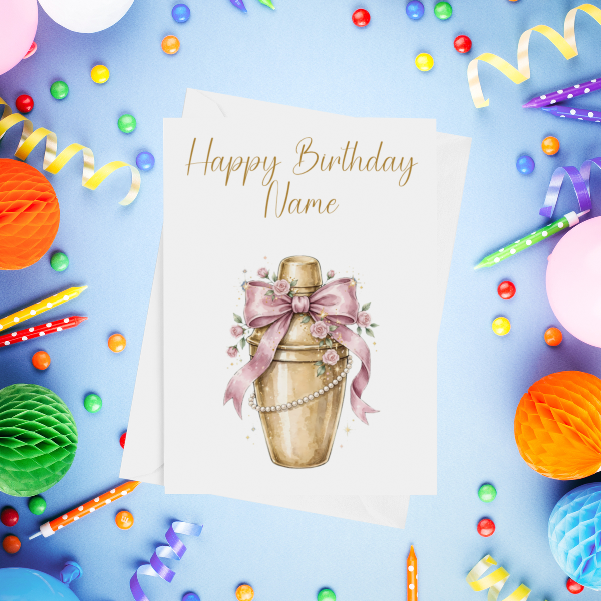 Pink Cocktails Personalised Birthday Card