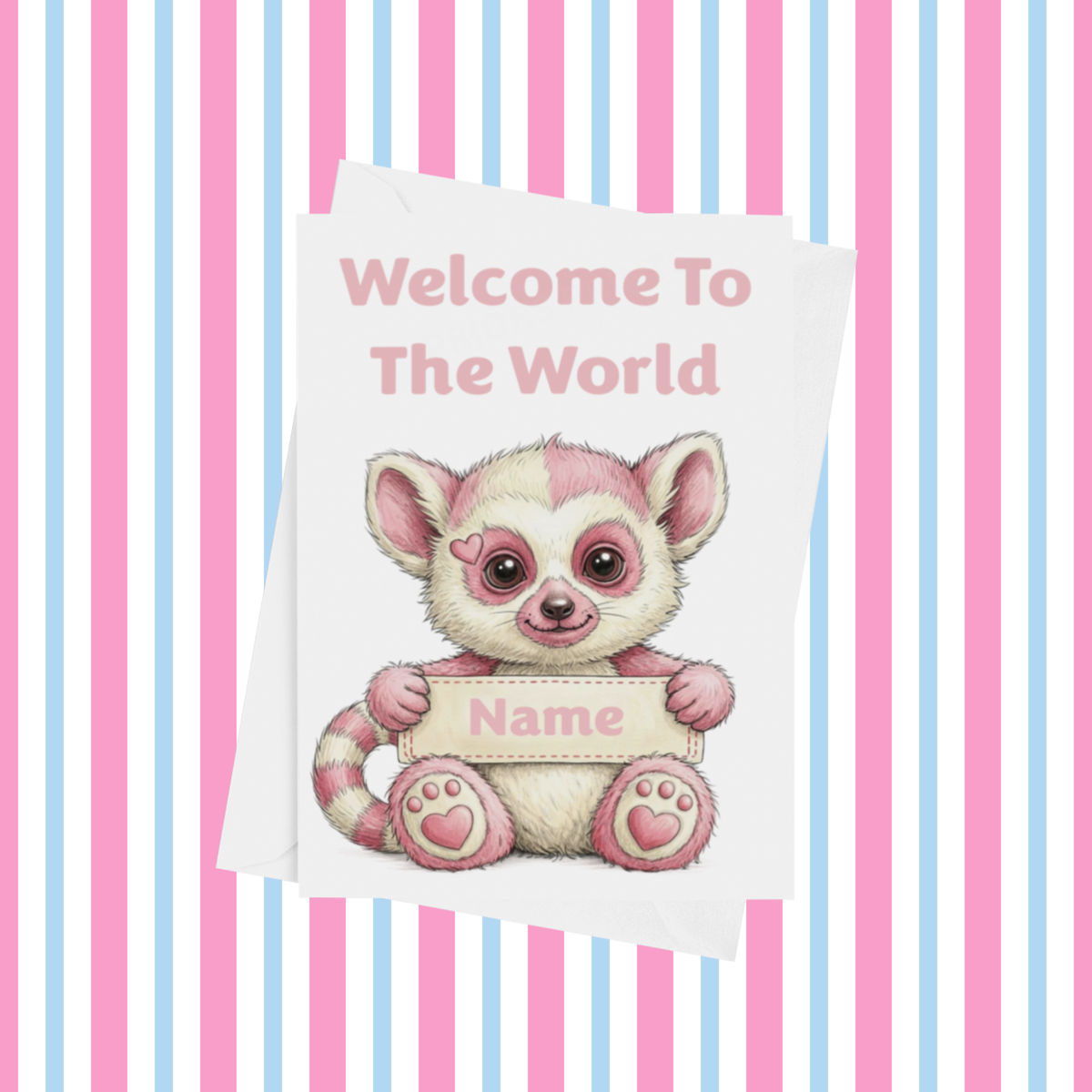 Welcome To The World Personalised Card for New Animals with Pink Heart