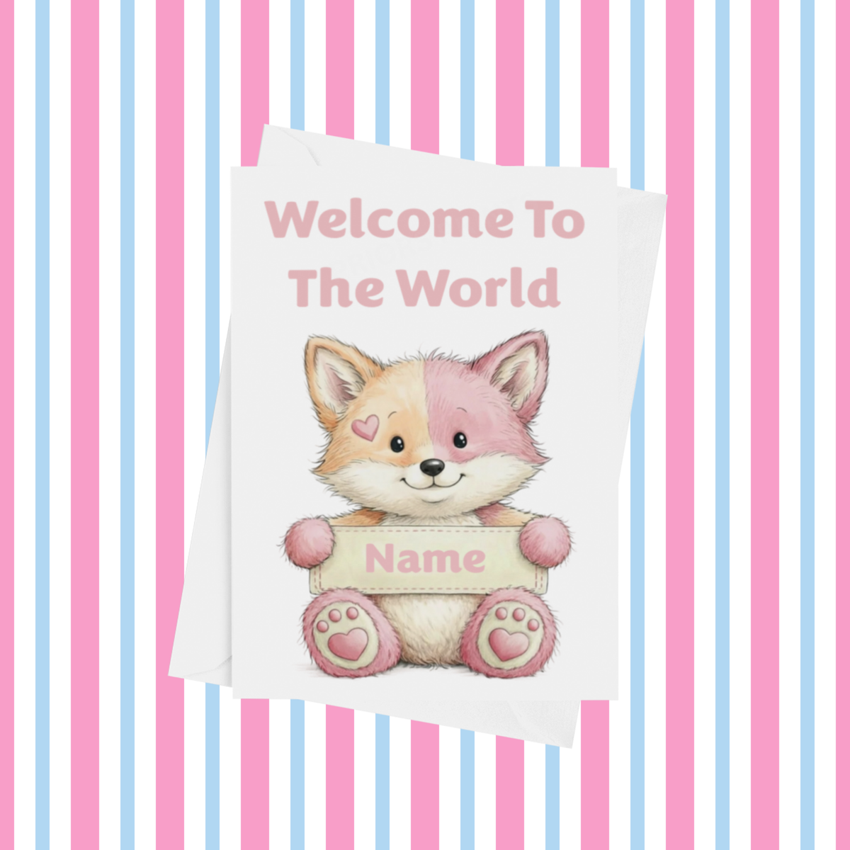 Welcome To The World Personalised Card for New Animals with Pink Heart
