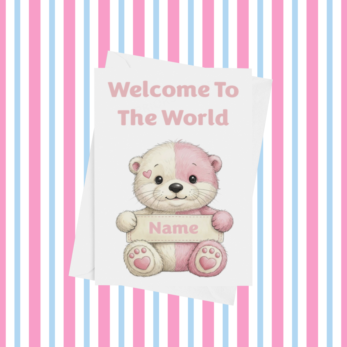 Welcome To The World Personalised Card for New Animals with Pink Heart