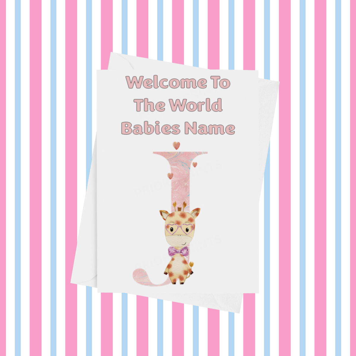 Welcome To The World Giraffe Personalised Card for New Baby in Pink