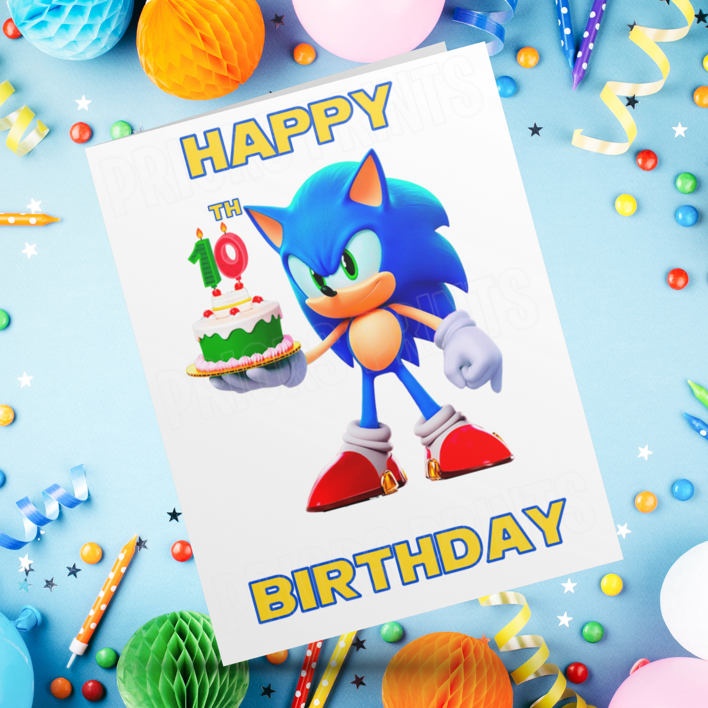 Personalised Sonic Birthday Card with Age 3-10 Years (Sonic The Hedgehog)