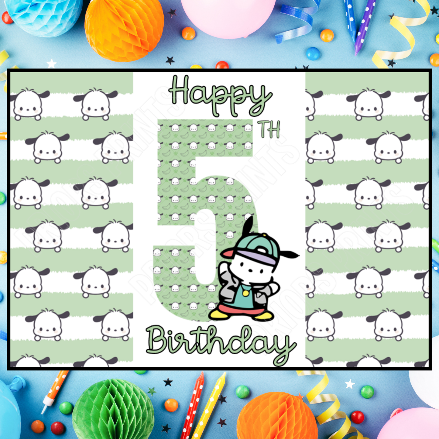 Pochacco Birthday Chocolate Bar Wrapper with Age 5-20 Years (Matches Cards)