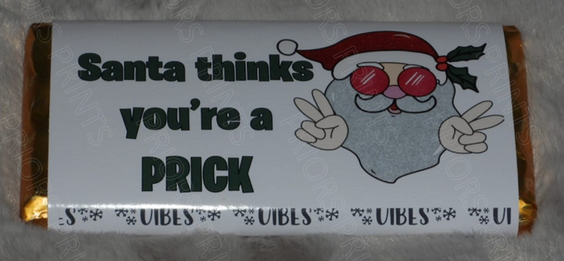 Offensive Christmas Chocolate Bar Wrappers- Santa Thinks