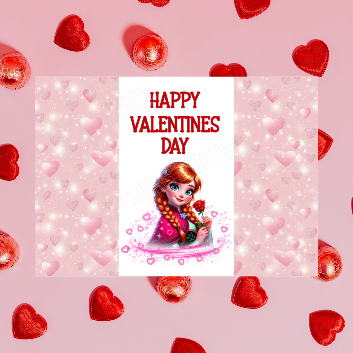 Princess Valentines Day Chocolate Bar Wrappers Anna  Belle  Cinderella  Merida Elsa  Jasmine  Ariel Mulan  Rapunzel  Snow White