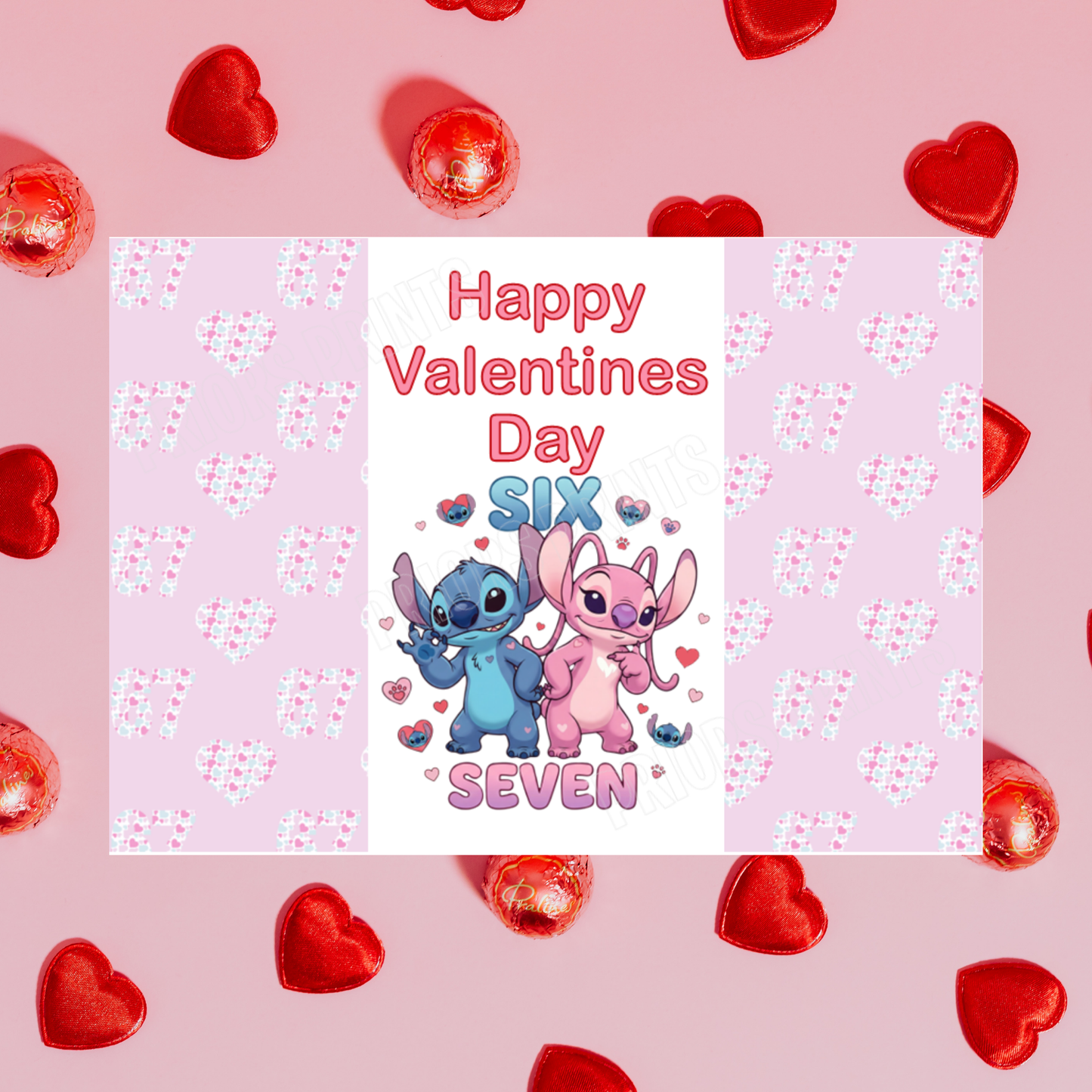 Six Seven Character Valentines Day Chocolate Bar Wrapper I Stitch I Angel I Mickey I Minnie I Spiderman I Elsa I Aladdin I Daisy I Beauty & The Beast I 67 I Sixseven