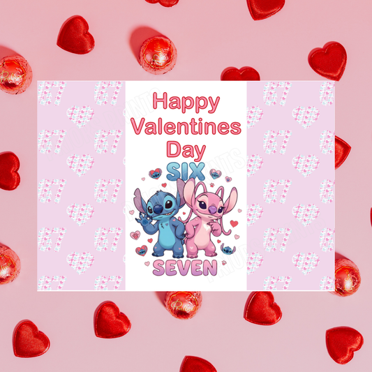 Six Seven Character Valentines Day Chocolate Bar Wrapper I Stitch I Angel I Mickey I Minnie I Spiderman I Elsa I Aladdin I Daisy I Beauty & The Beast I 67 I Sixseven