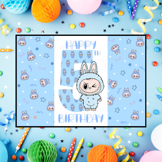 Blue Labubu Birthday Chocolate Bar Wrapper with Age 5-20 Years (Matches Cards)