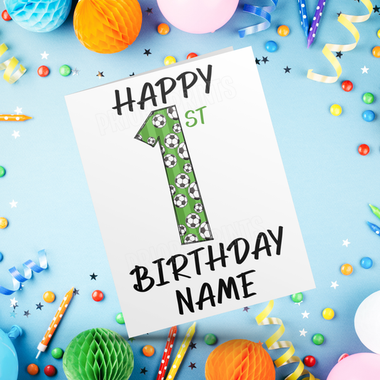 Personalised Green Football Birthday Card with age 1-20