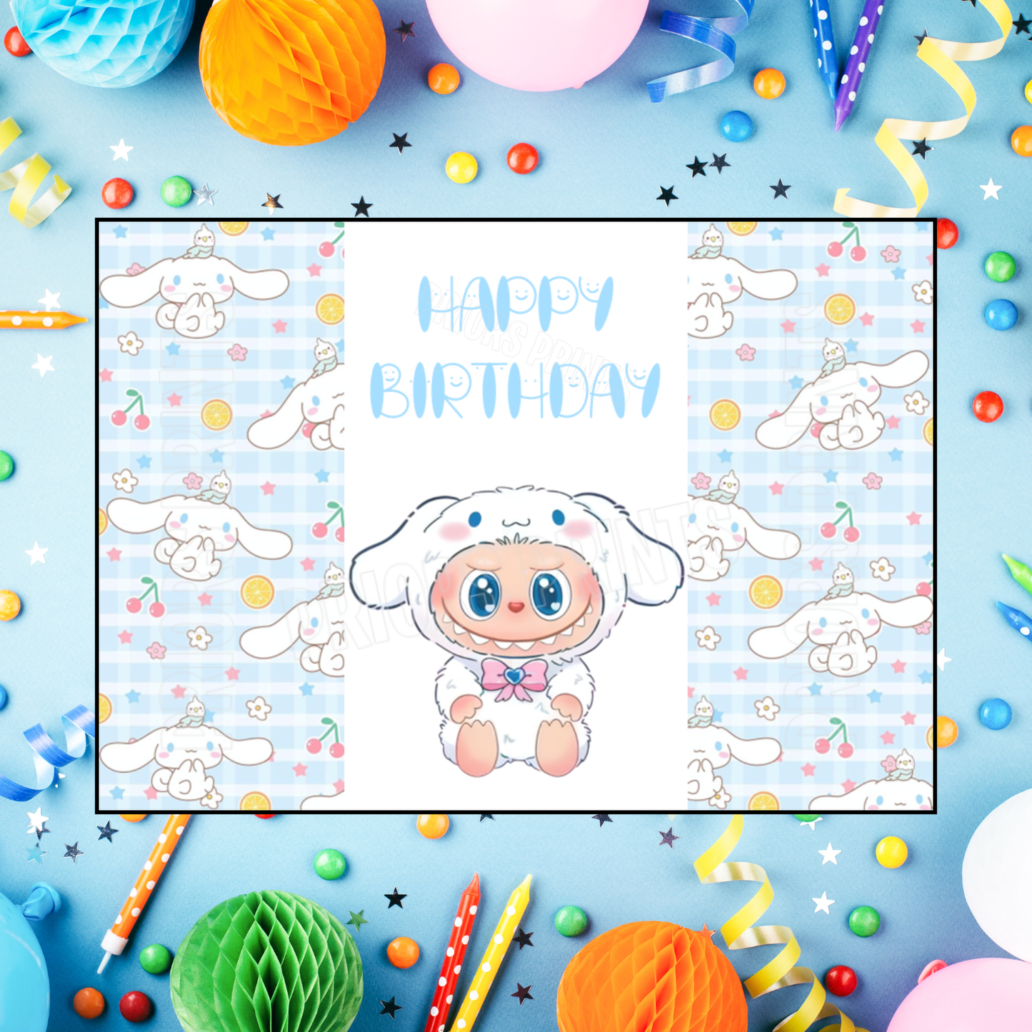 Labubu Dressed as Hello Kitty Characters Birthday Chocolate Bar Wrappers I Sanrio