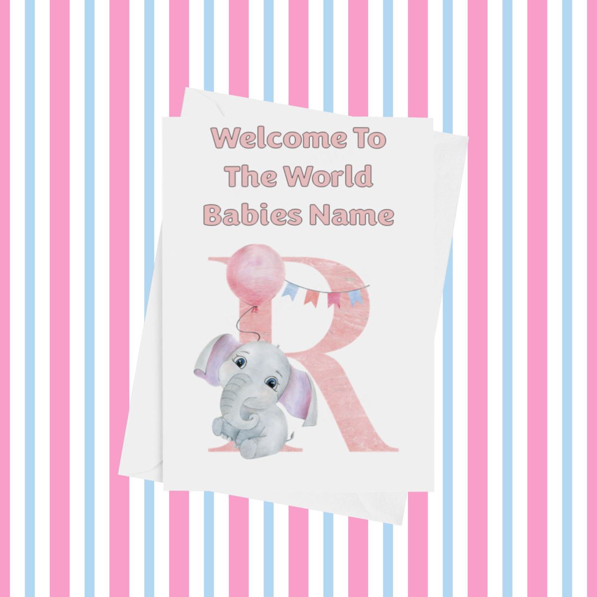 Welcome To The World Elephants Personalised Card for New Baby in Pink