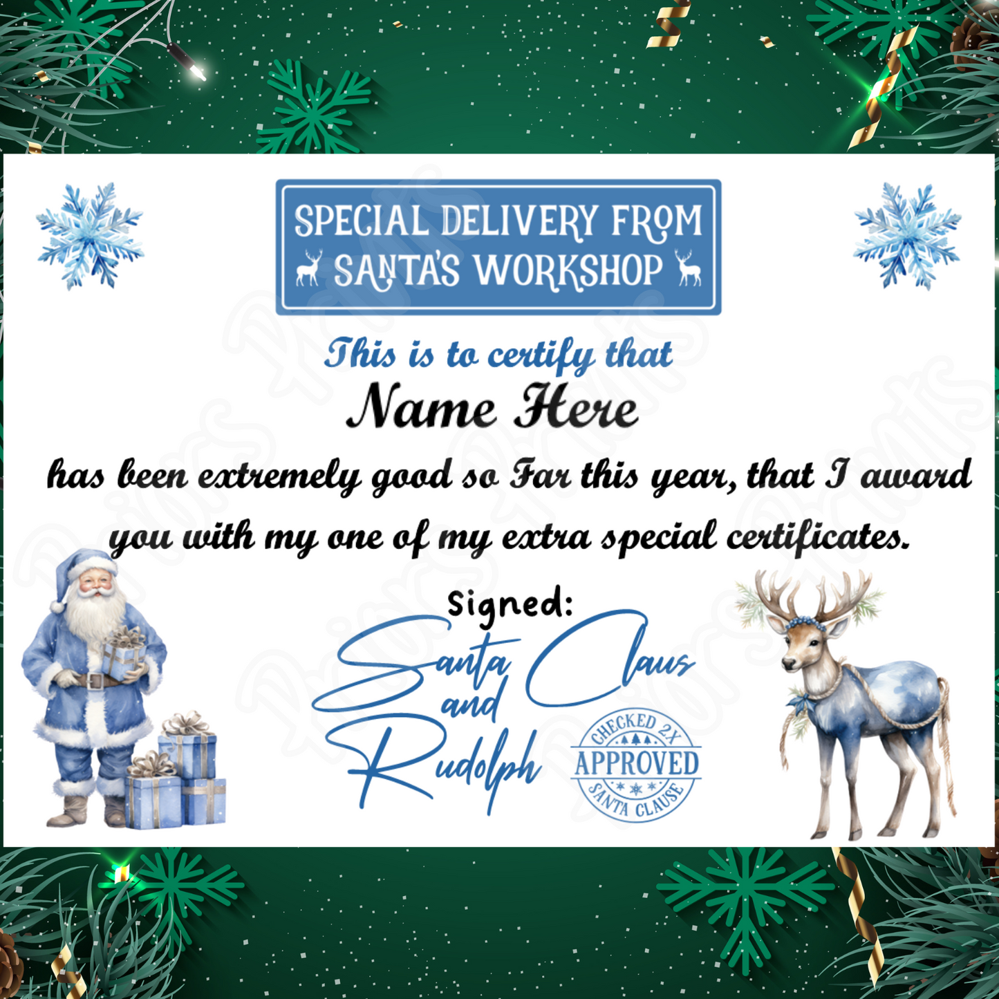 Personalised Santa Certificate A4 with 3 Different Designs to choose from