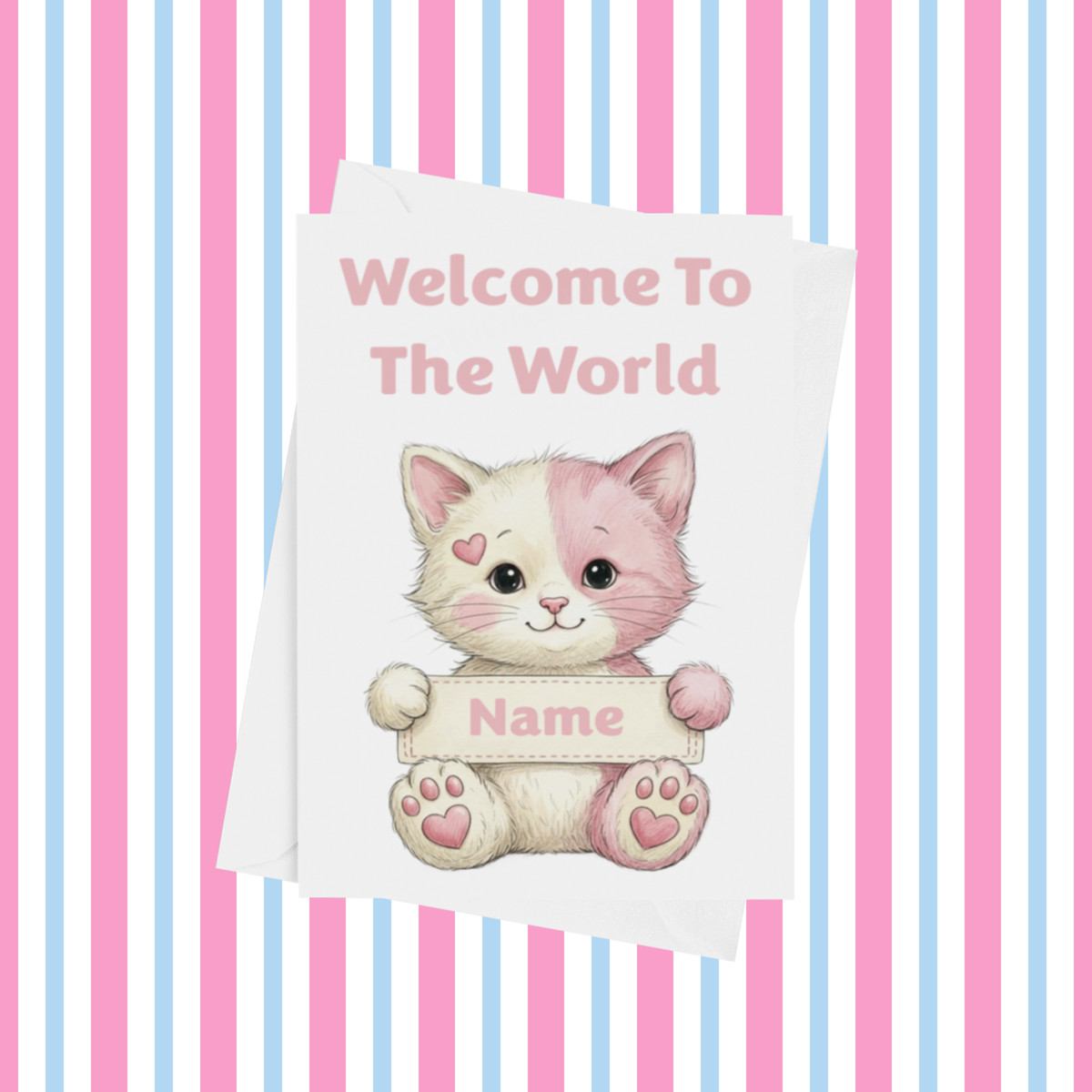 Welcome To The World Personalised Card for New Animals with Pink Heart