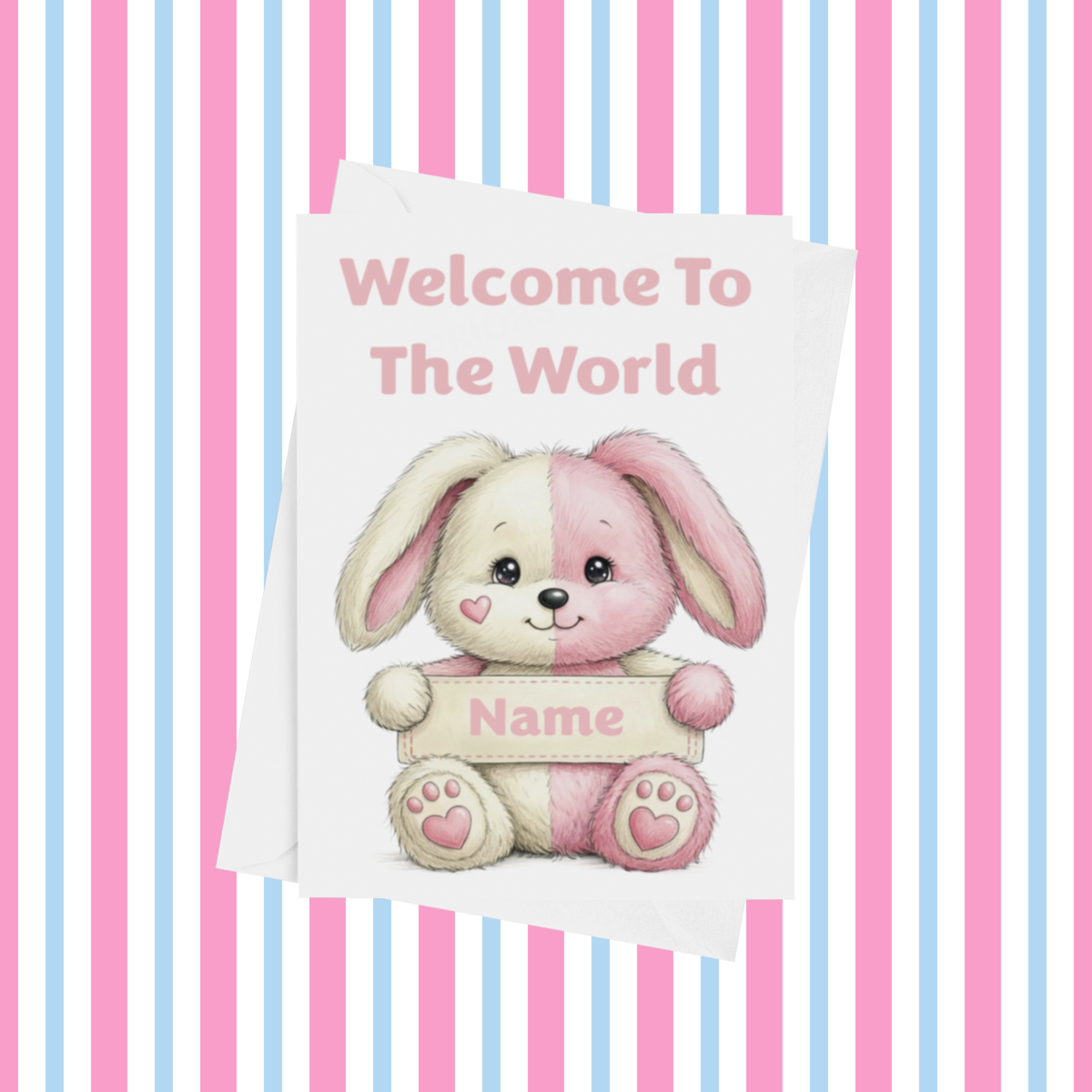 Welcome To The World Personalised Card for New Animals with Pink Heart