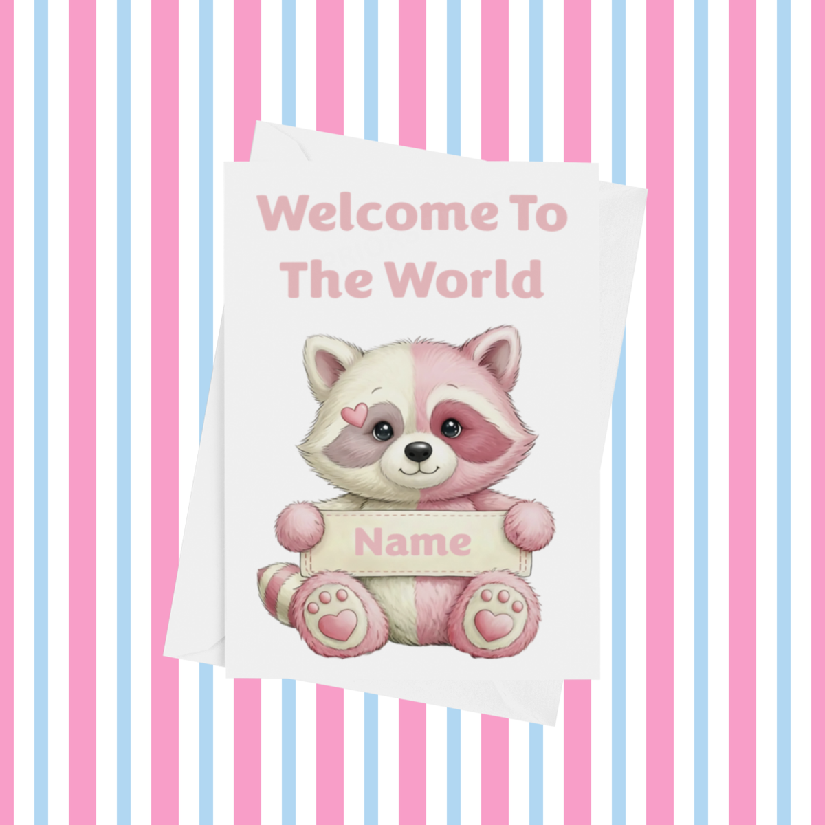 Welcome To The World Personalised Card for New Animals with Pink Heart