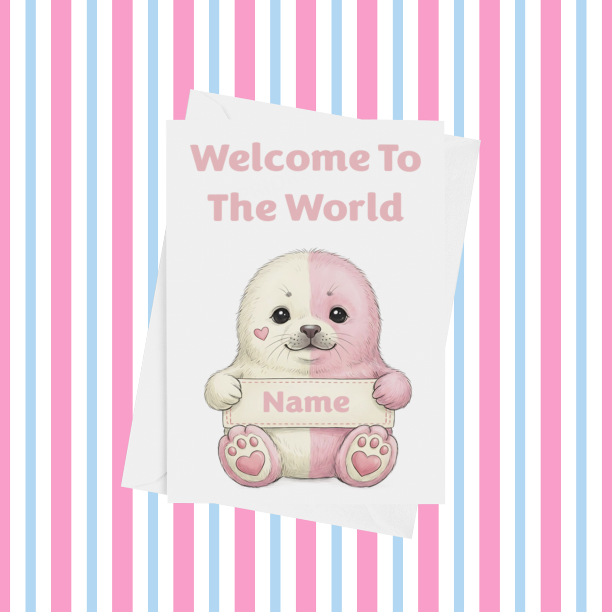 Welcome To The World Personalised Card for New Animals with Pink Heart
