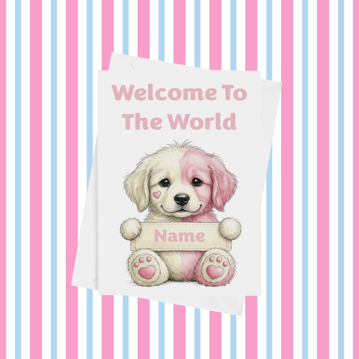 Welcome To The World Personalised Card for New Animals with Pink Heart