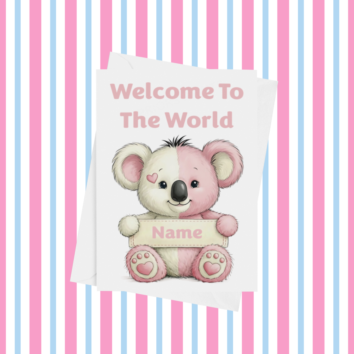 Welcome To The World Personalised Card for New Animals with Pink Heart