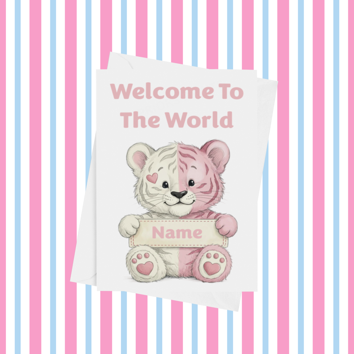 Welcome To The World Personalised Card for New Animals with Pink Heart
