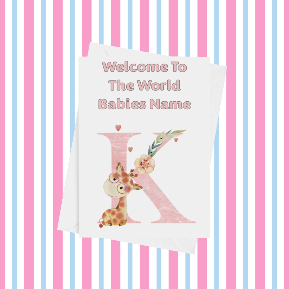 Welcome To The World Giraffe Personalised Card for New Baby in Pink