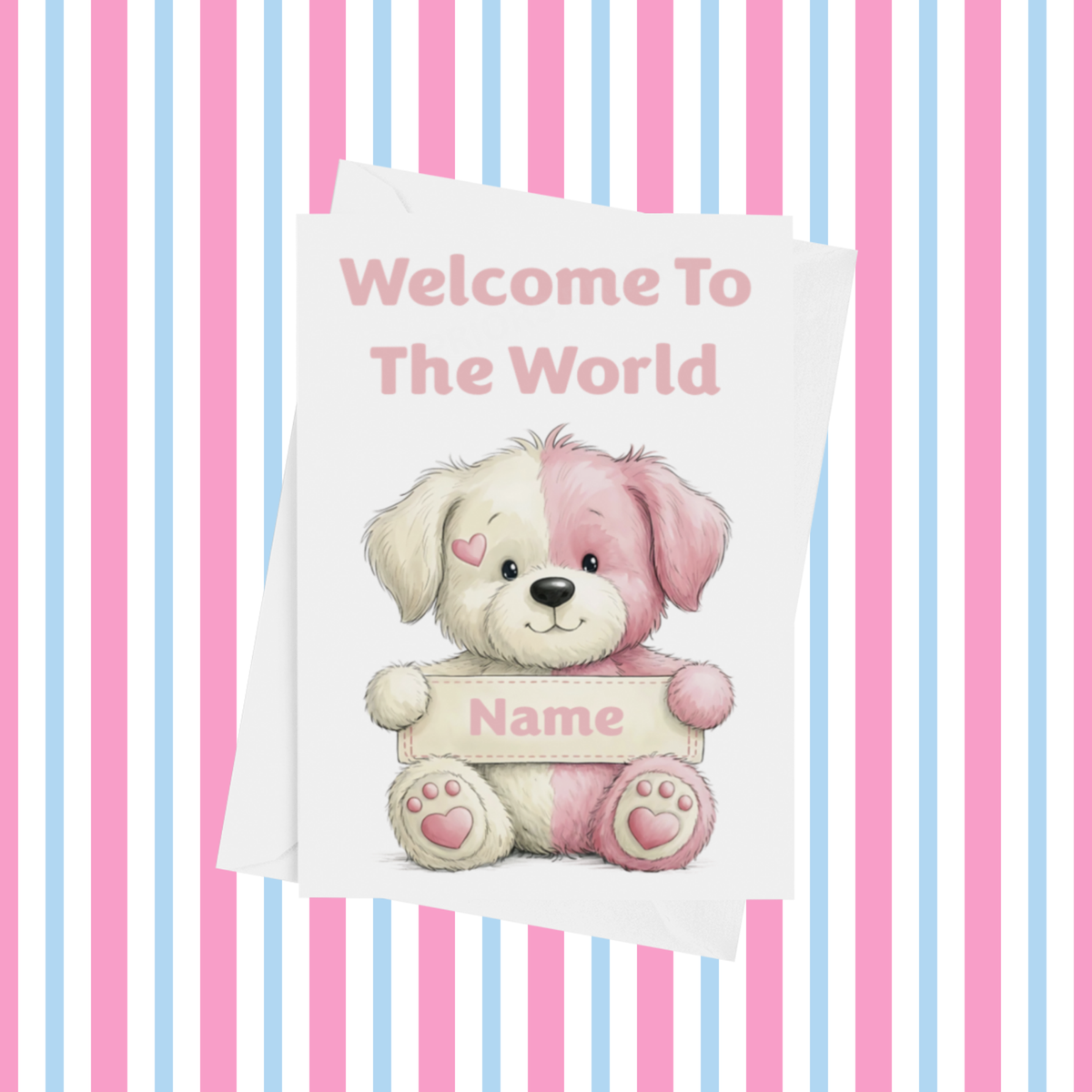 Welcome To The World Personalised Card for New Animals with Pink Heart