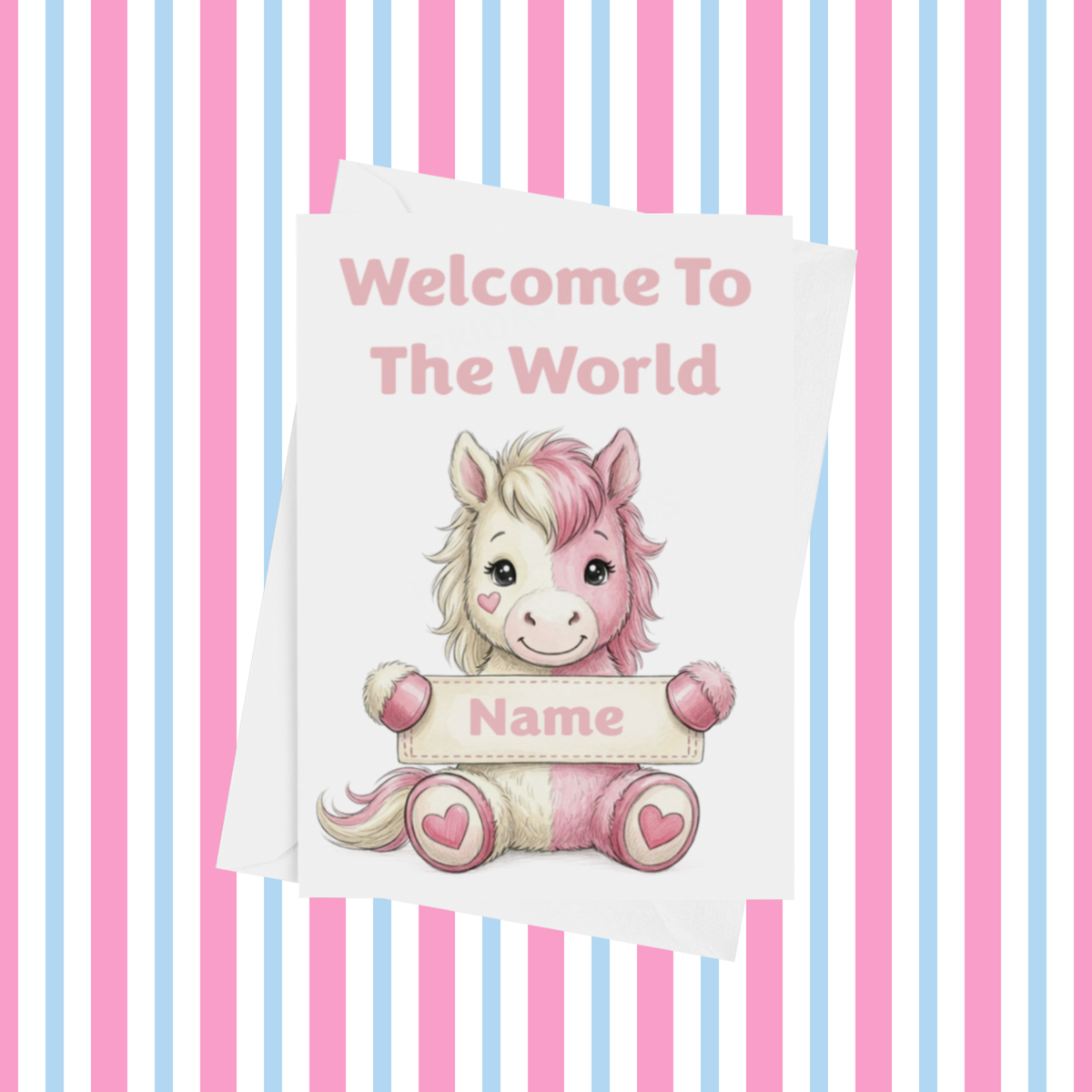 Welcome To The World Personalised Card for New Animals with Pink Heart