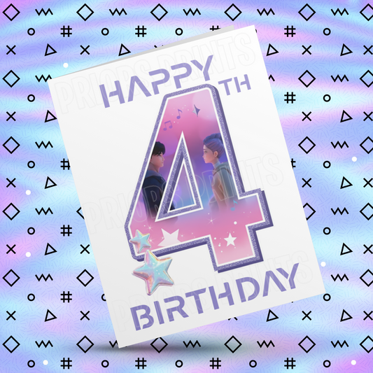 Personalised K Pop Demon Hunters Birthday Card with Age 4-19 Years